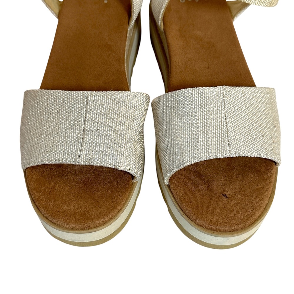 Toms Sandals Shoes Diana Espadrille Wedge Platform Sawtooth Sole Gold 9 Boho - Picture 2 of 12